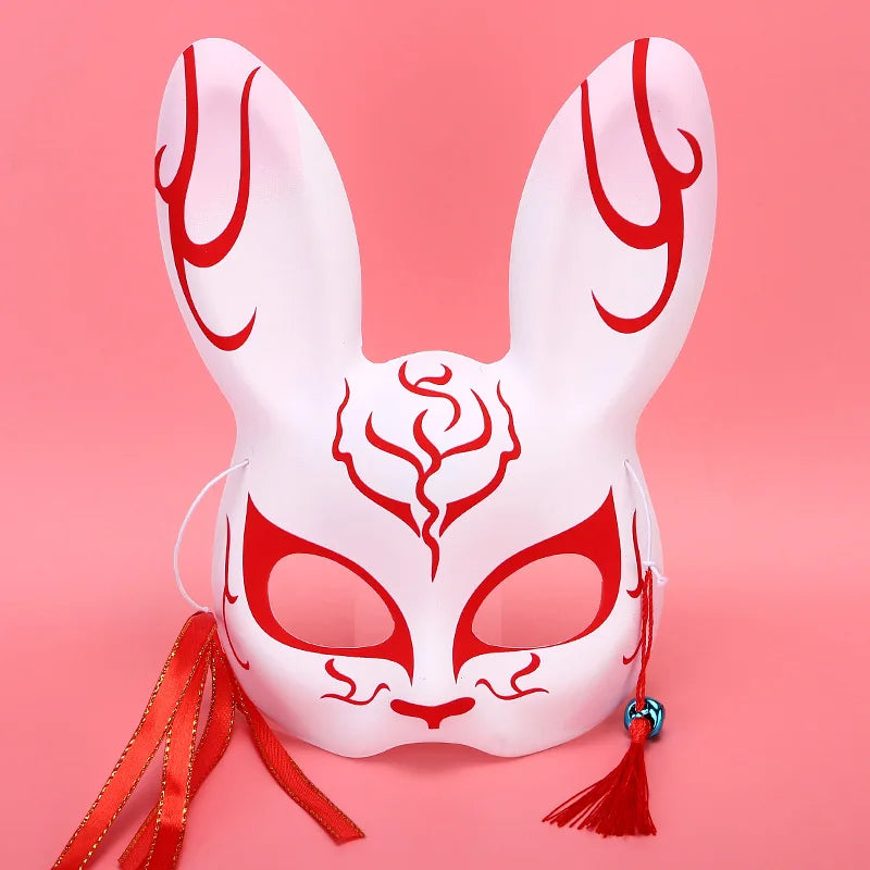 Máscara de conejo de estilo japonés, máscaras de media cara, zorros, conejo, accesorios de cosplay, máscaras de fiesta de disfraces de Halloween, máscara de anime para mujeres y hombres