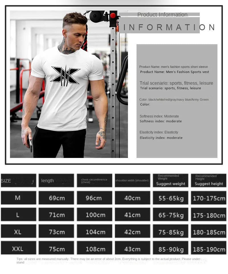Ropa de gimnasio para hombre, camiseta de manga corta de algodón deportivo, para correr, entrenamiento, ajustada, estampada, sudadera, camisetas casuales