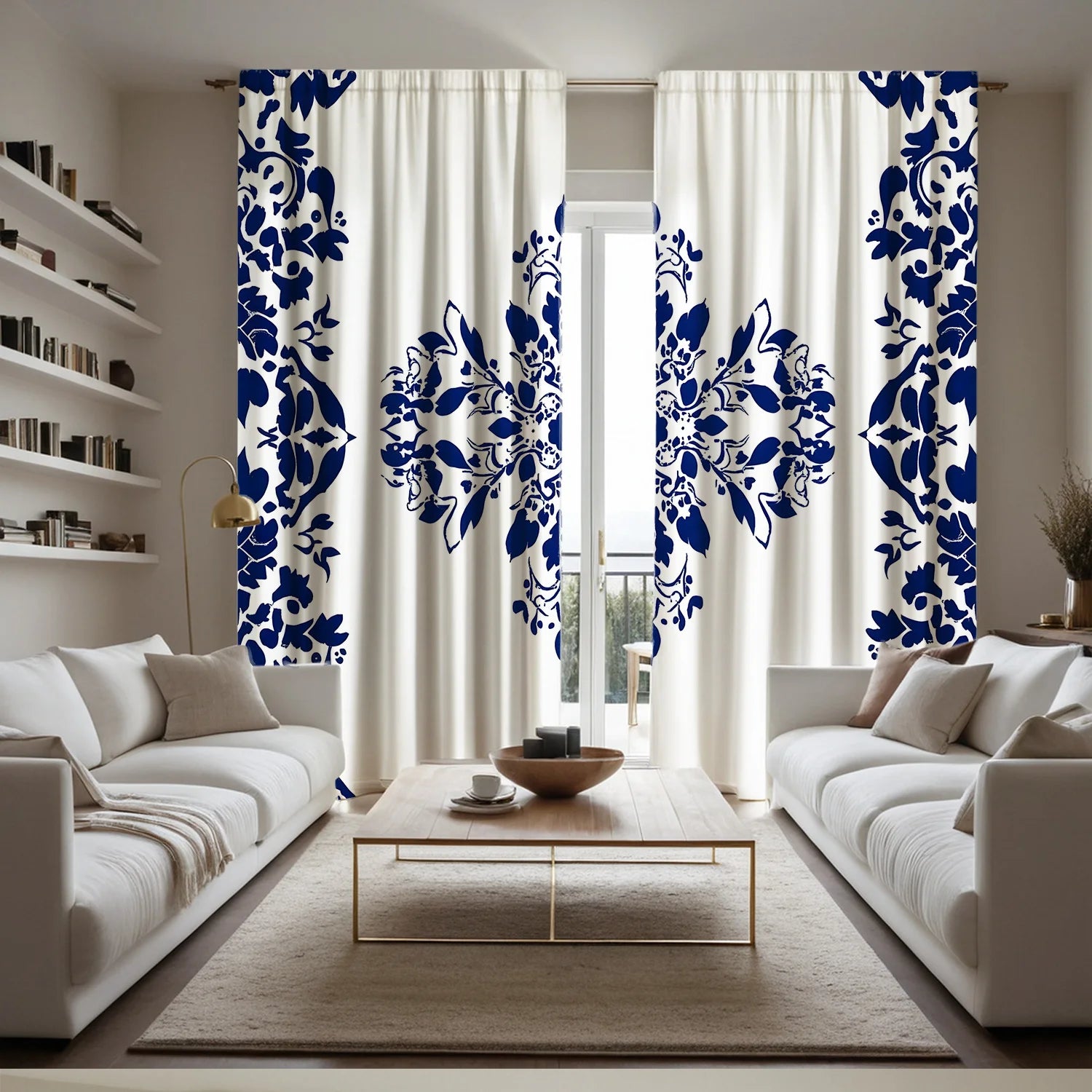Blue & White Floral Curtains (2pcs)