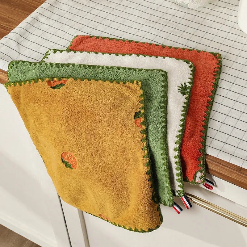 Absorbent Hand Towel with Fruit Embroidery, Super Soft, Hangable, Quick Dry, Bathroom, Kitchen.