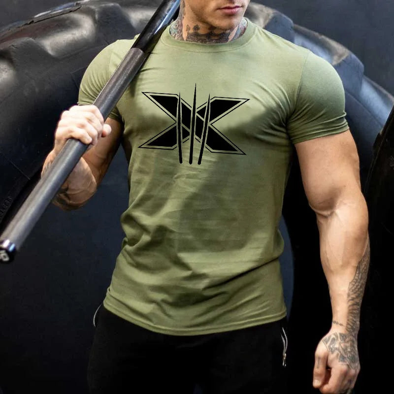 Ropa de gimnasio para hombre, camiseta de manga corta de algodón deportivo, para correr, entrenamiento, ajustada, estampada, sudadera, camisetas casuales