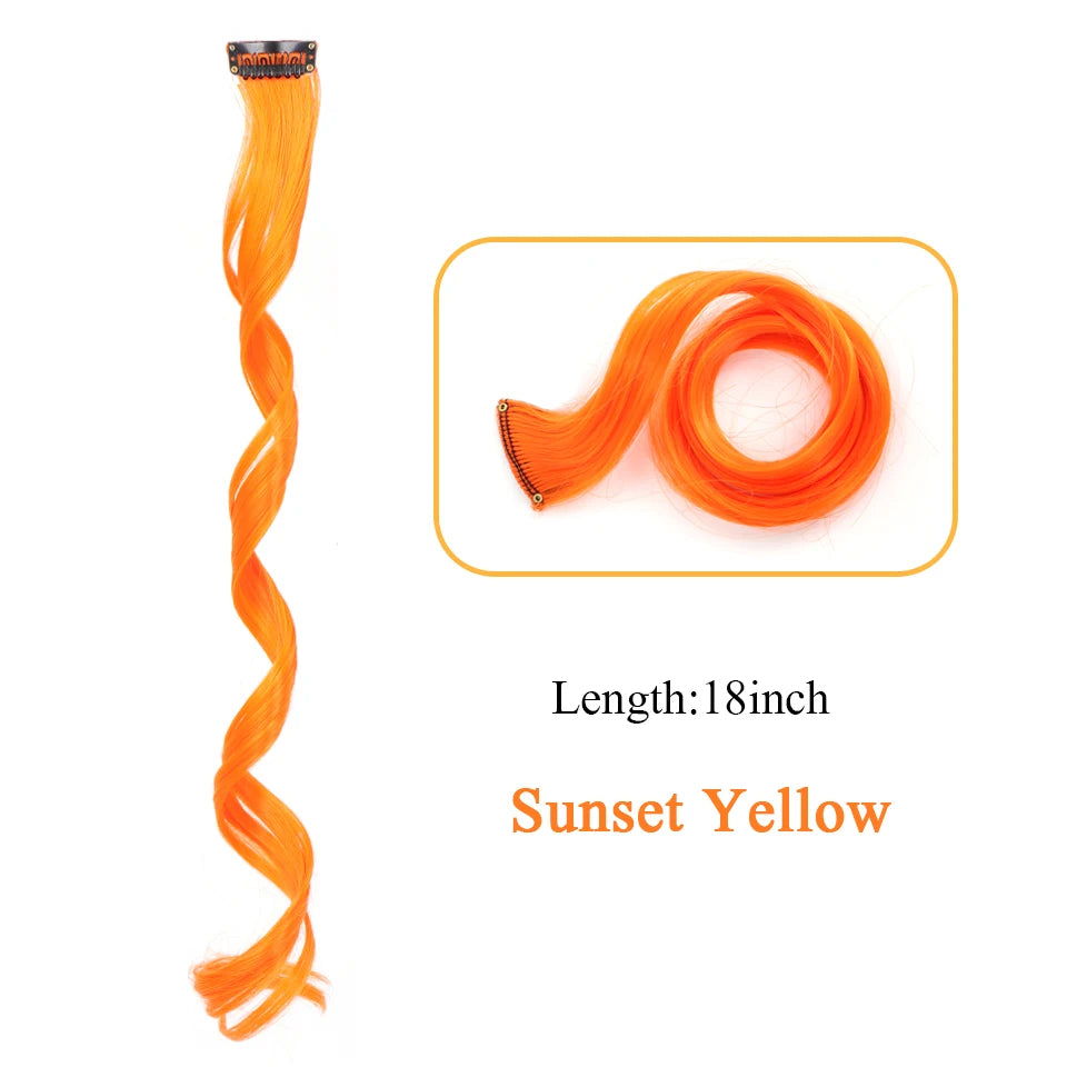 Extensions de cheveux synthétiques longues et bouclées pour femmes, résistantes à la chaleur, à clipser, couleur or, gris, violet, rose, rouge