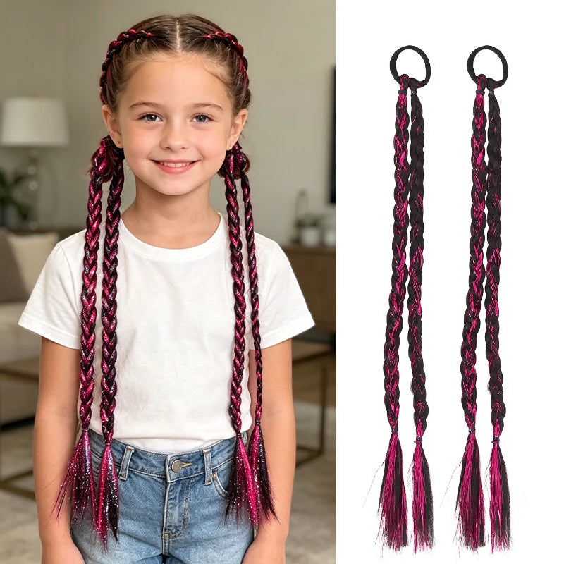 Trenza Postiza de Fibra Sintética con Mechas Láser de Moda para Niñas, Estilo Urbano, Uso Diario, Fiesta