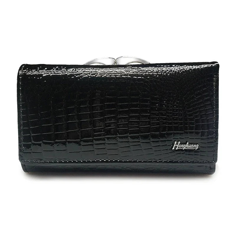 Cartera de piel charol de lujo para mujer Estilo euro-americano Monedero de diseñador Piel de vaca Patrón de cocodrilo Compacta Alta calidad