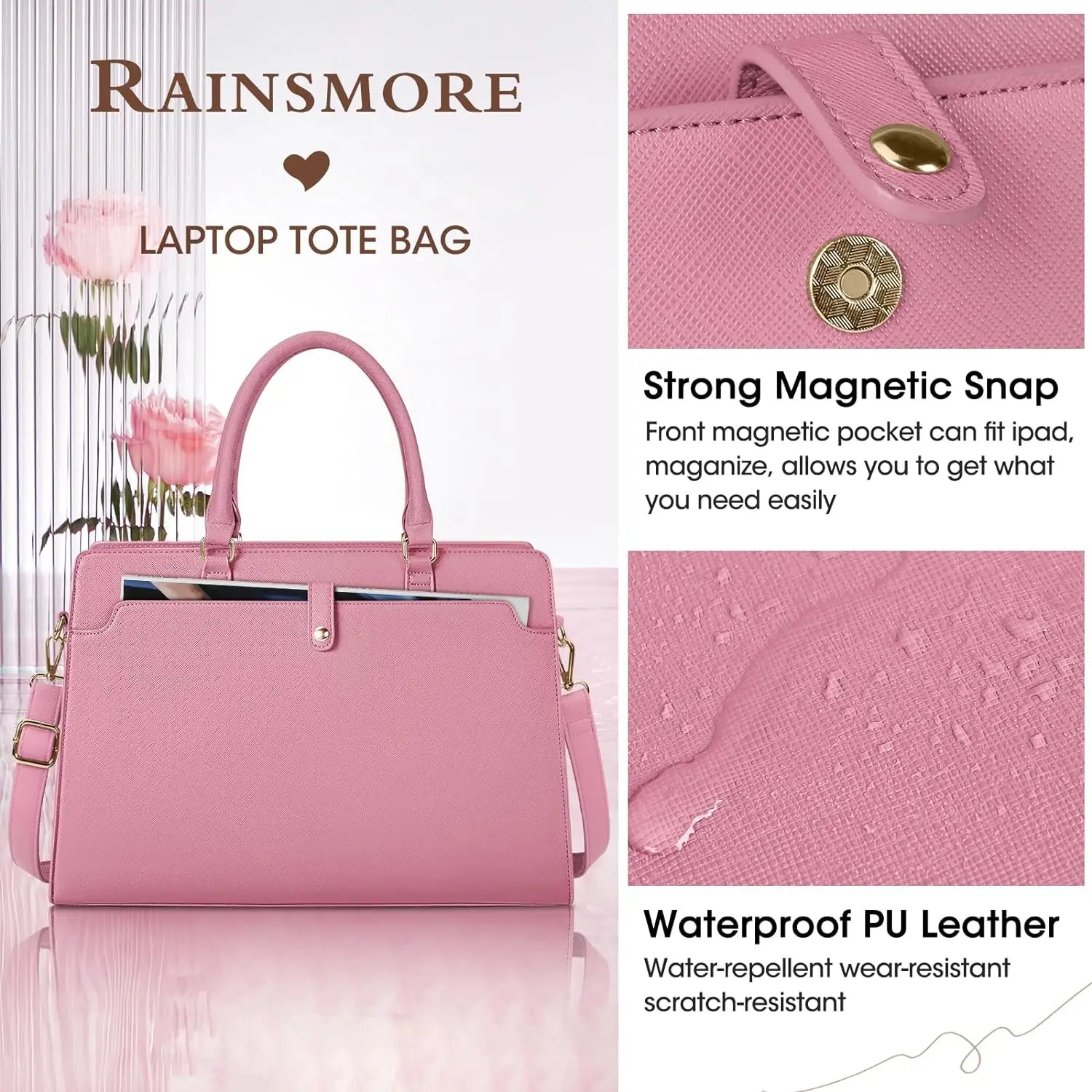 Large Capacity Laptop Bag for Women 15.6 Inch Laptop Tote Bag Leather Work Bag Waterproof Briefcase Business Office Computer Bag