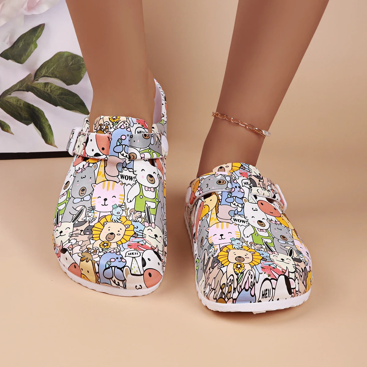 Sabots souples à imprimé animal pour femmes, tige confortable en EVA et semelle coussinée, légers et respirants, décontractés toutes saisons
