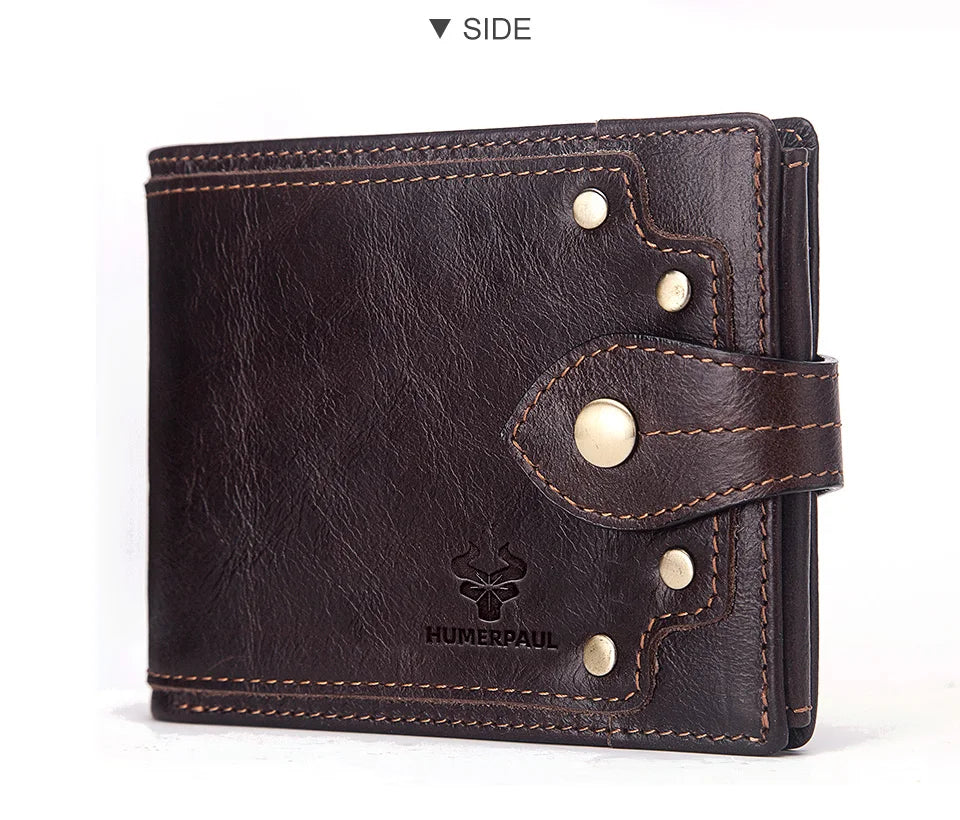 HUMERPAUL Lujosa cartera de cuero 100 % genuino para hombre, delgada, minimalista, duradera, con monedero, bolsillo para monedas, bloqueo de tarjetas de crédito.