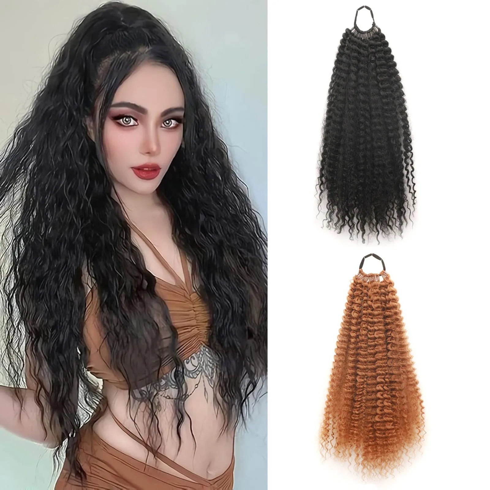 Jeedou Ponytails Loose Deep Curly Hair Ring Design Afro Fluffy Texture Synthetic Ponytail Extension for Women Daily Use