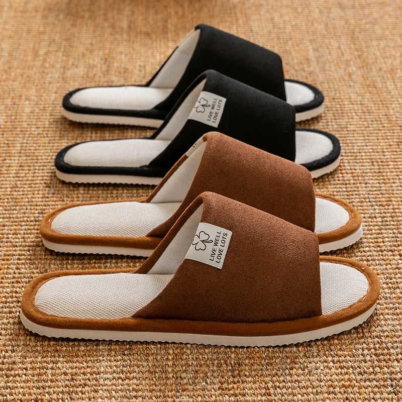 Chaussons pour homme, chaussons d'intérieur antidérapants à semelles souples pour le printemps et l'été, chaussons confortables en lin toutes saisons