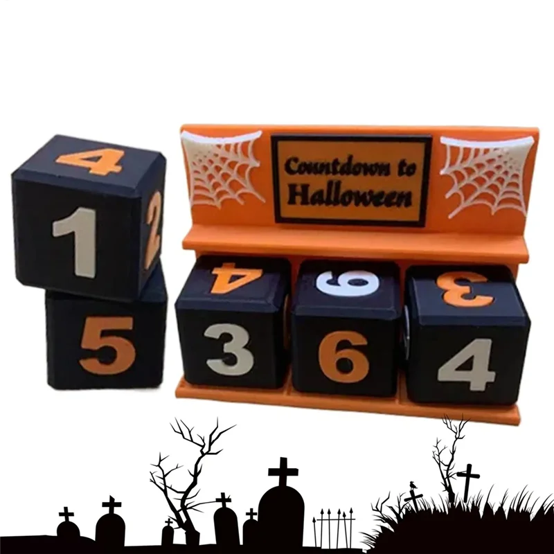 ABJI-For Indoor Home Party Halloween Countdown Decoration Holiday Tabletop Ornament Decorative Countdown Block