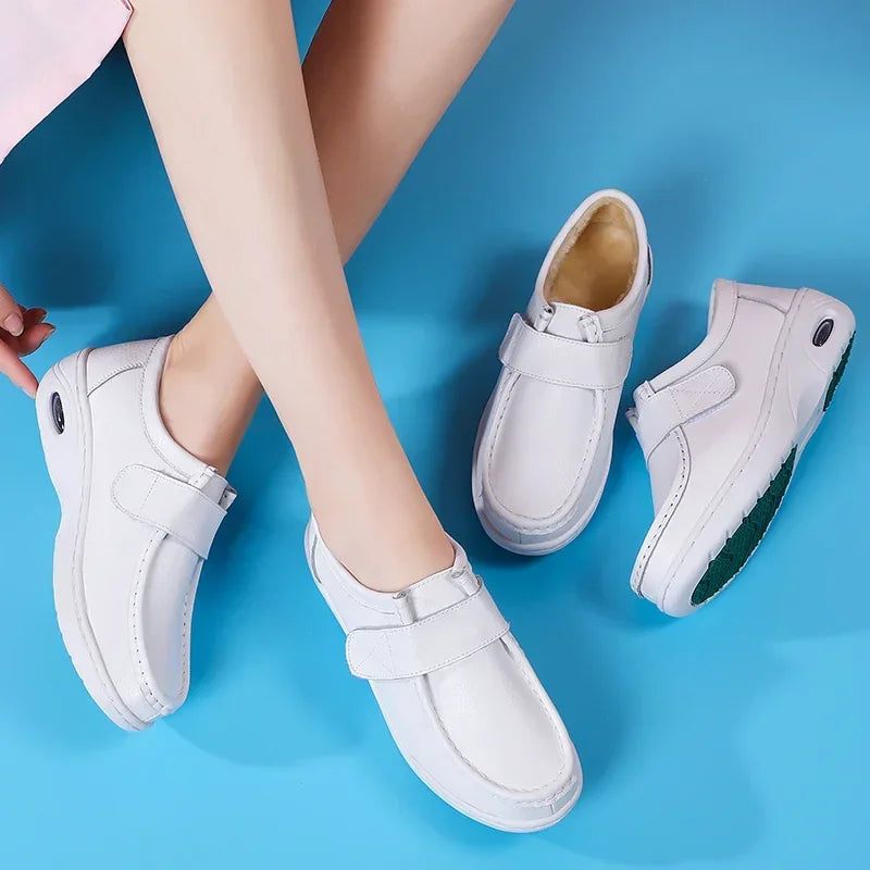 Women Platform Wedges Casual White Shoes Soft Nurse Work Shoes Hollow Out Breathable Comfort Non-slip Nursing Shoes