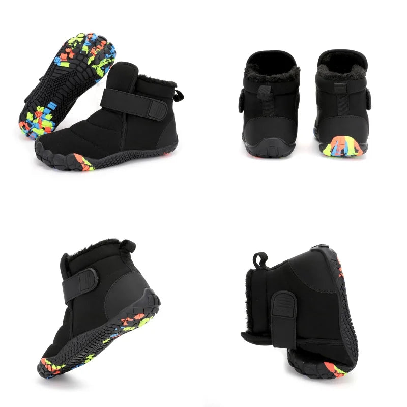 Kids Wide Toe Barefoot Snow Shoes Girls Ankle Winter Boots Warm Plush Boys Fur Shoes Children Minimalist Sneakers Boots