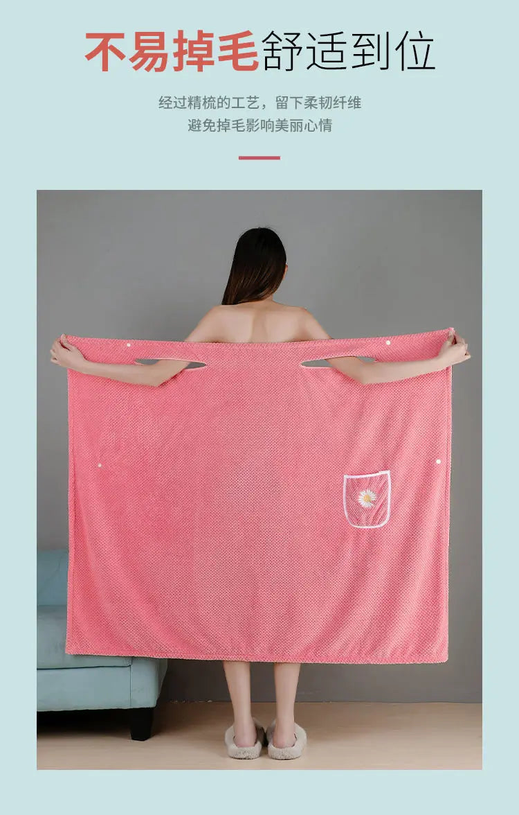 Toalla de baño para el hogar, ropa de mujer, adultos, absorbente de agua, de algodón puro, para secar el cabello, falda, estilo largo, bata de baño lavable