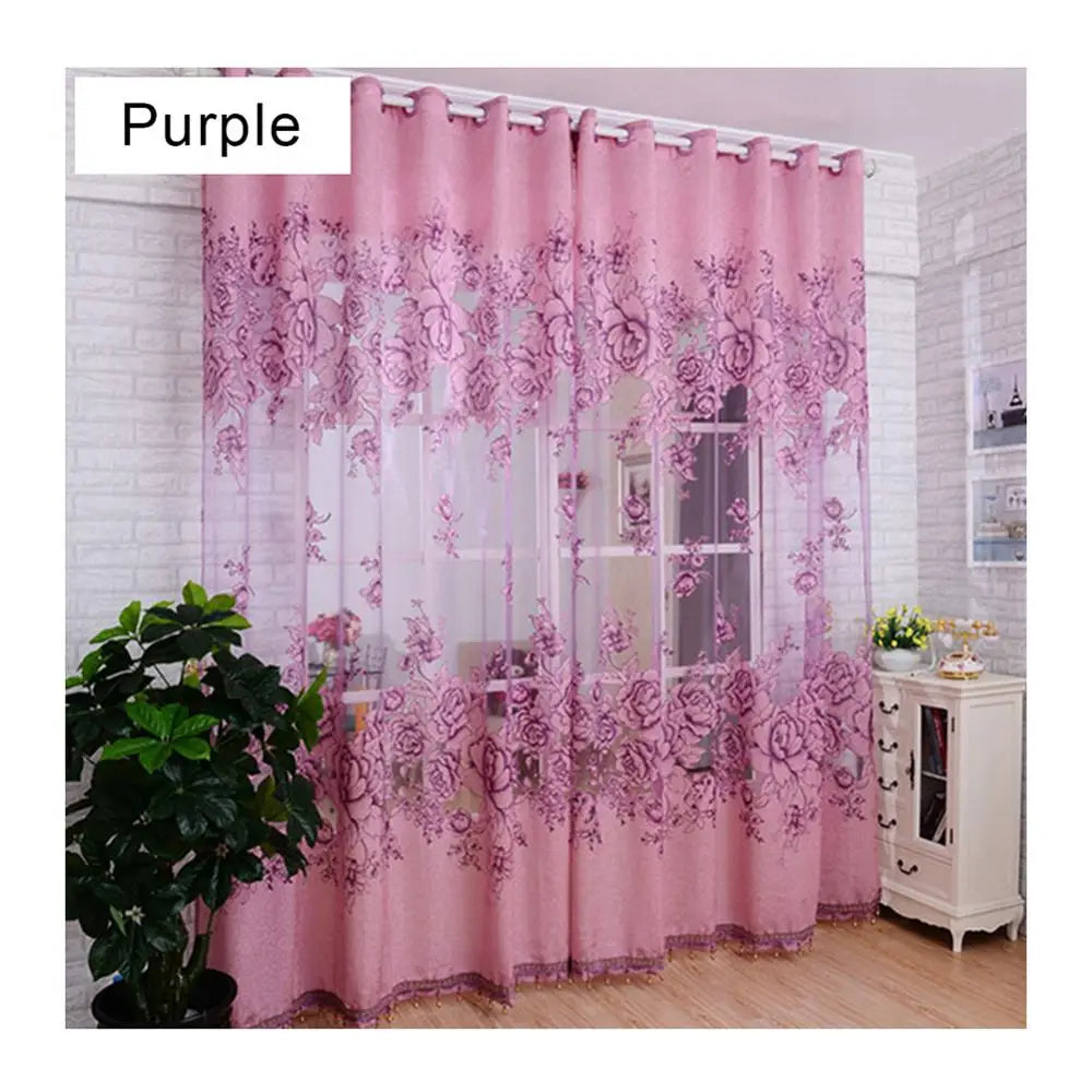 1 cortina de gasa jacquard floral de 100 x 250 cm, cortina de encaje bordada, cortinas transparentes de velo para decoración de dormitorio, balcón, sala de estar