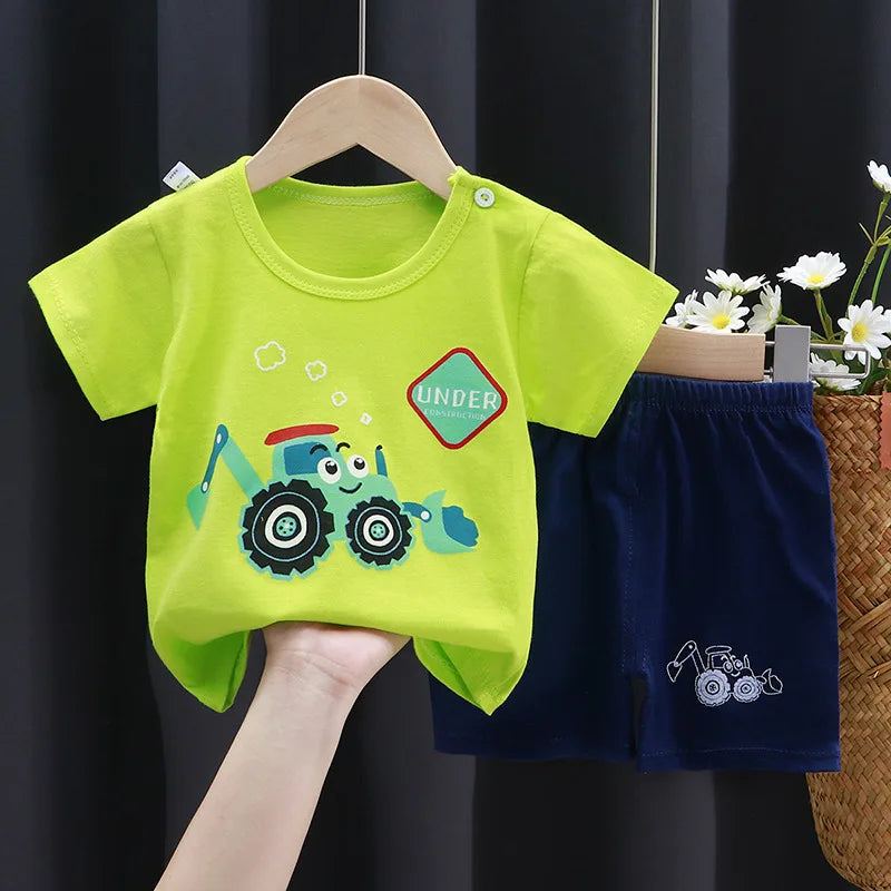 Conjuntos de ropa para niños Camiseta con estampado de dibujos animados para niños Camisetas de moda sencillas Pantalones cortos Nuevas camisetas lindas Chándales de manga corta para niños Pantalones cortos