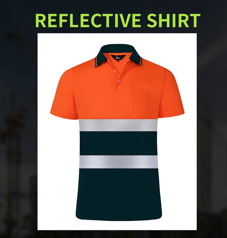 Synlighetsskjorter for arbeid Kortermet Pustende Tofarget Arbeidsklær Polo Reflekterende Uniform T-skjorte for menn Bygg