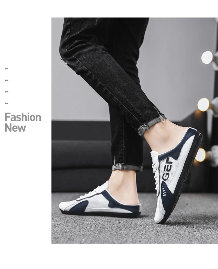 Nueva Tendencia de Pantuflas para Hombre Zapatos Baotou para Hombre Verano Transpirable Zapatos Casuales Planos Vulcanizados Zapatillas Deportivas Masculinas Zapatos Semi Abiertos
