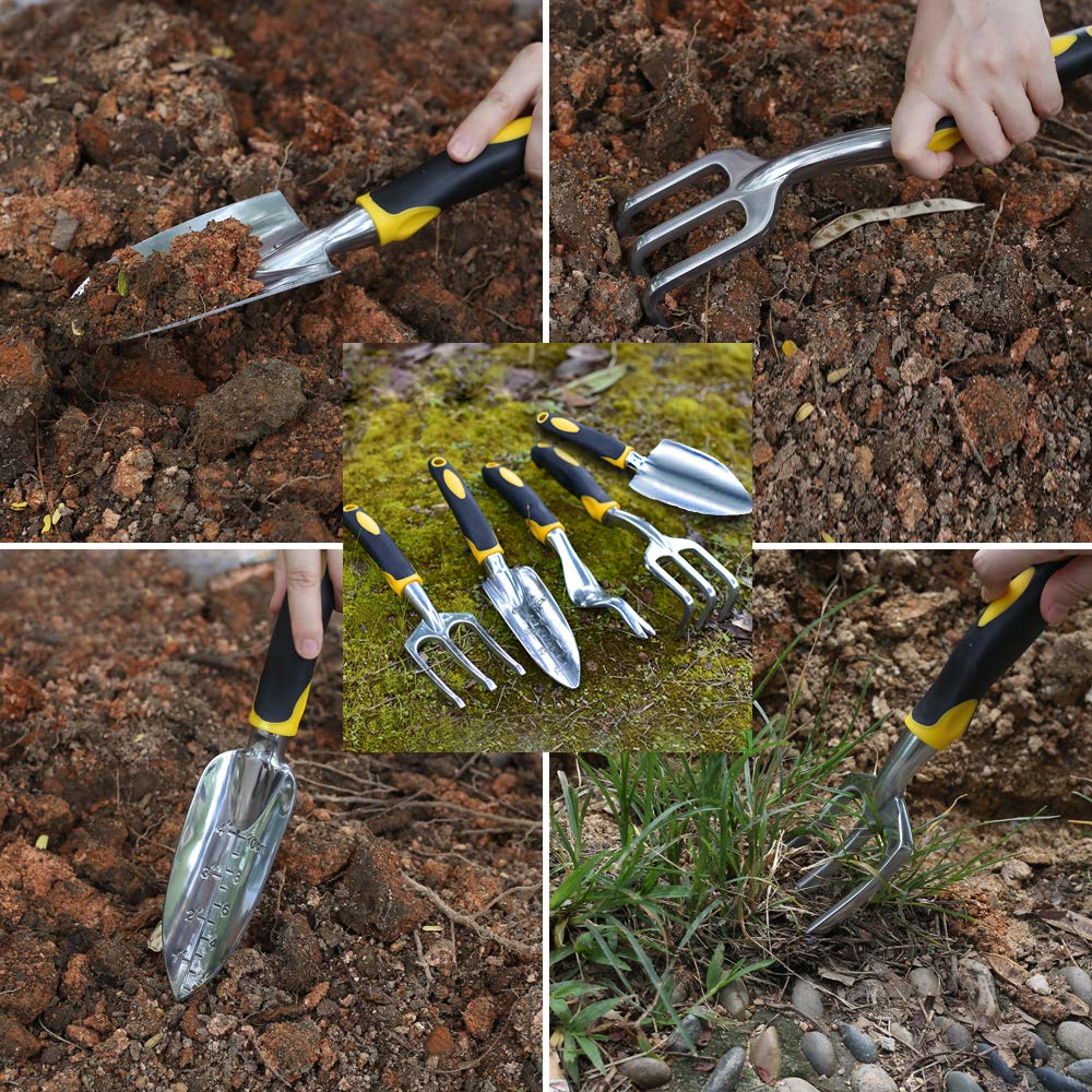 Herramientas de jardinería: paleta de mano, rastrillo, cultivador, desmalezador con mango ergonómico, herramientas de jardinería para césped, tierras de cultivo, trasplante, bonsái.
