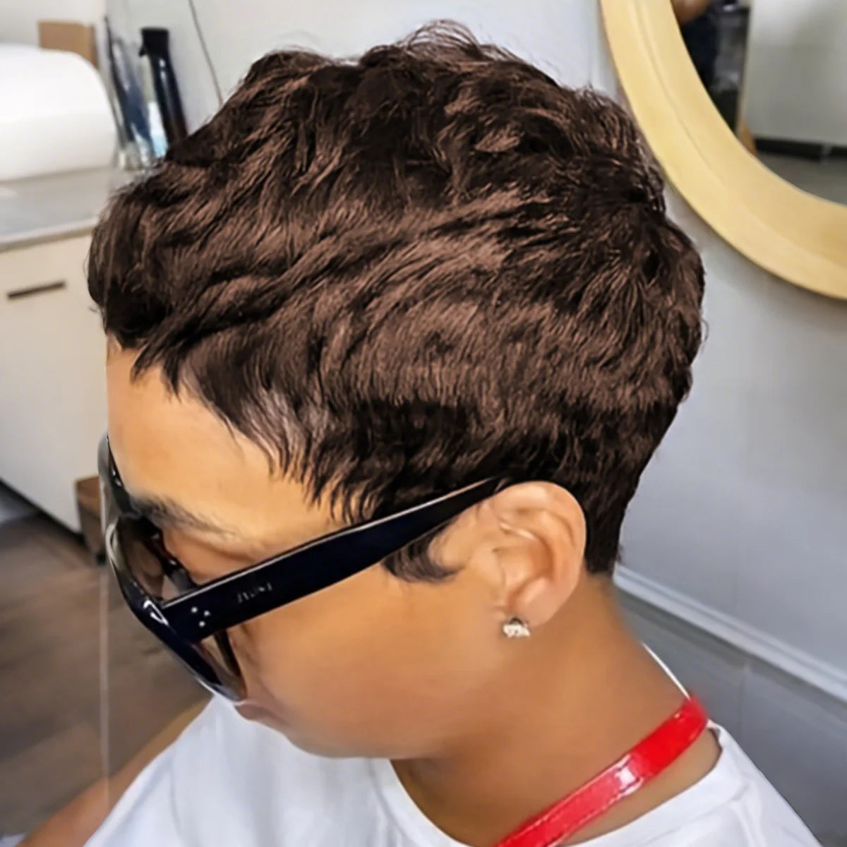 Peluca de corte pixie corto de cabello humano para mujer con flequillo, peluca hecha a máquina de cabello virgen brasileño