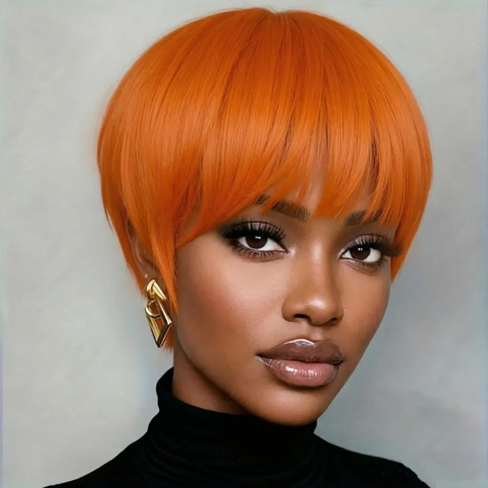 Peluca pixie corta y lisa, color NEGRO 1B30 para uso diario y fiestas, peluca de cabello humano, peluca hecha a máquina