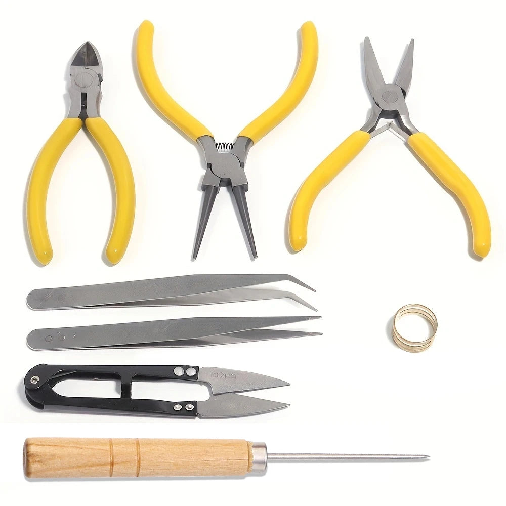 1 kit de suministros para hacer joyas con alicates para joyería, abridor de anillas, punzón, tijeras de hilo, manos de ayuda para reparación de joyas.
