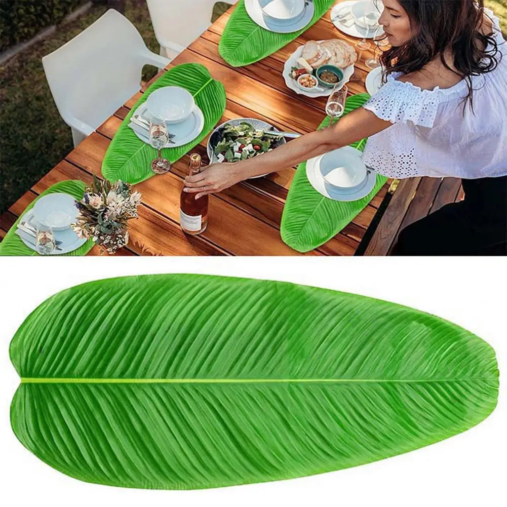Manteles individuales de hojas de plátano artificiales, decoración de mesa, resistentes al calor, posavasos para bebidas, tapetes sintéticos para mesa de comedor