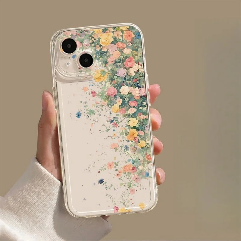 Coque transparente à motif floral pour iPhone 16, 15, 13, 14, 12, 11 Pro Max, 15, 14, 16 Plus, souple et résistante aux chocs
