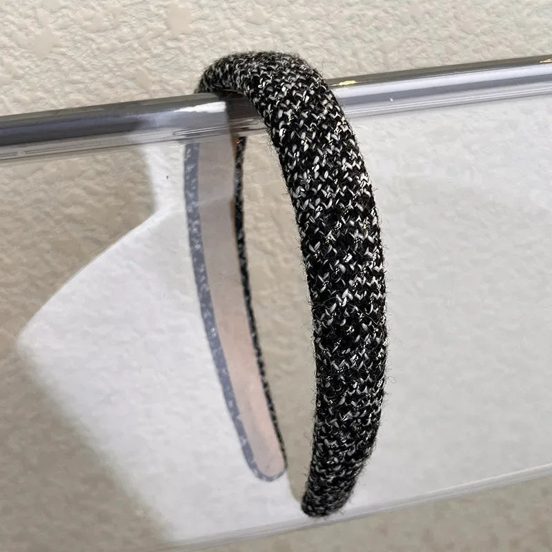 Diademas de tweed con celosía a la moda para mujer, bandas para el cabello retro con temperamento, aros para el cabello sólidos con esponja, nuevos accesorios para el cabello de otoño e invierno