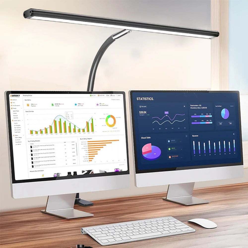 Lámpara de escritorio LED de oficina para el hogar, doble cabezal, atenuación continua, luces de lectura que cuidan la vista, 3 modos de color, lámparas de mesa de PC ajustables y flexibles