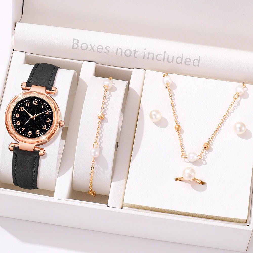 Set de 6 piezas de reloj y joyas para mujer en color rojo: Elegante, divertido y perfecto para regalar