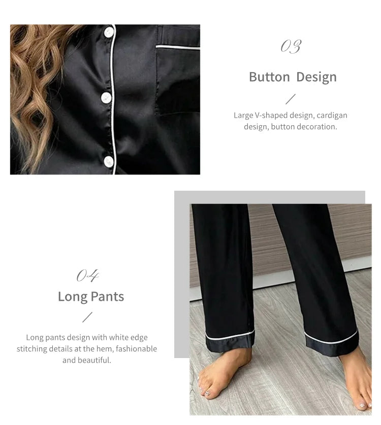 Conjuntos de pijama para mujer, otoño, manga corta, top con botones y pantalones, ropa de dormir de 2 piezas, conjunto de pijama con botones, ropa de casa, ropa de estar de satén