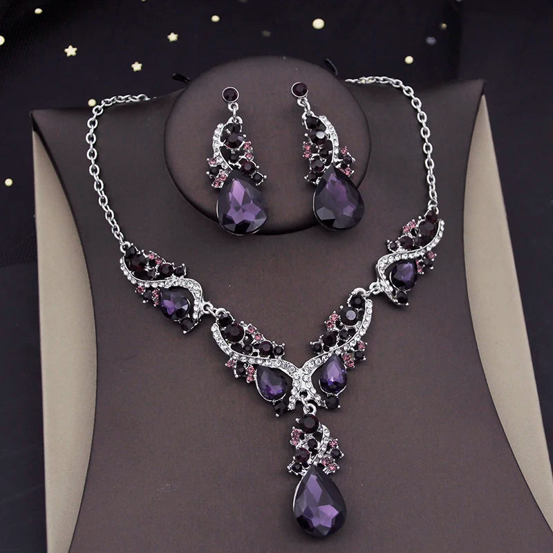 Preciosos juegos de joyas de cristal para mujer, lujoso conjunto de collar y pendientes tipo gargantilla para vestidos de novia, accesorios de collar para disfraces nupciales