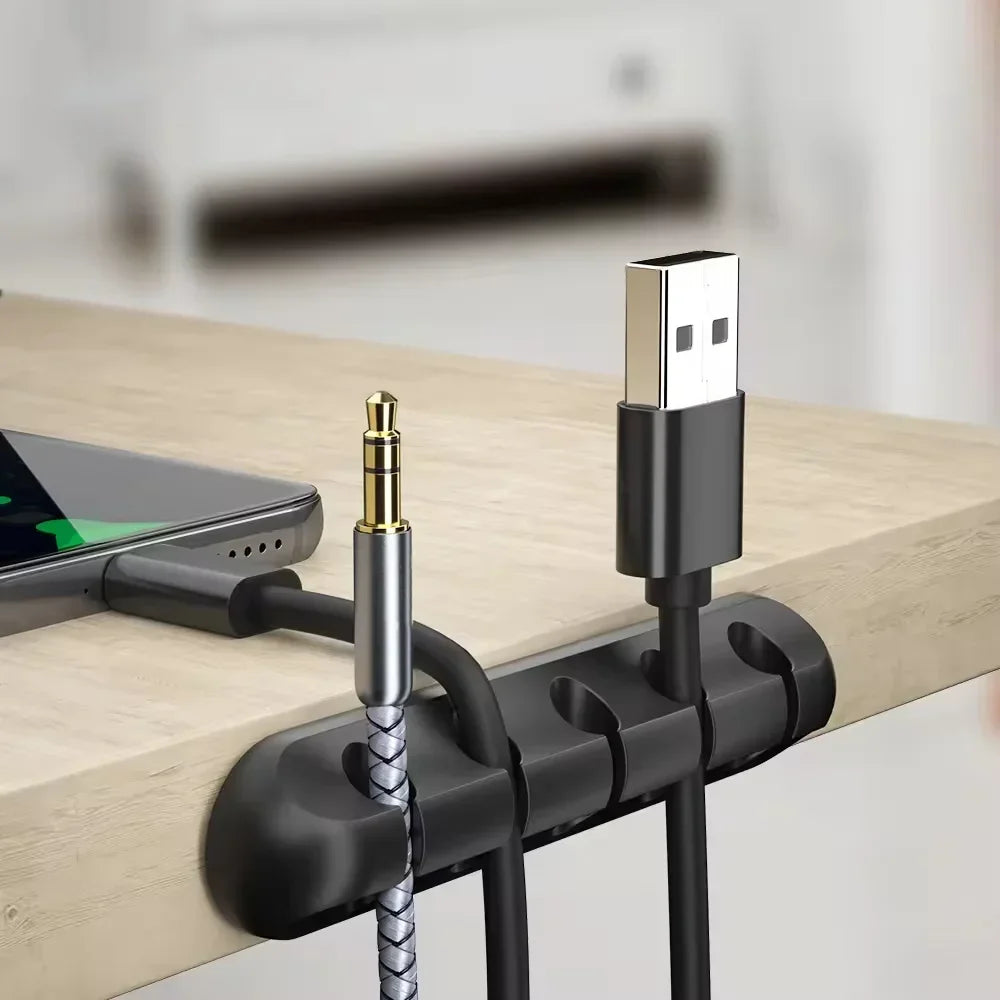 Clips adhesivos para cables, organizador de cables para escritorio, cable de carga USB, cable de alimentación para mesita de noche, cable de ratón