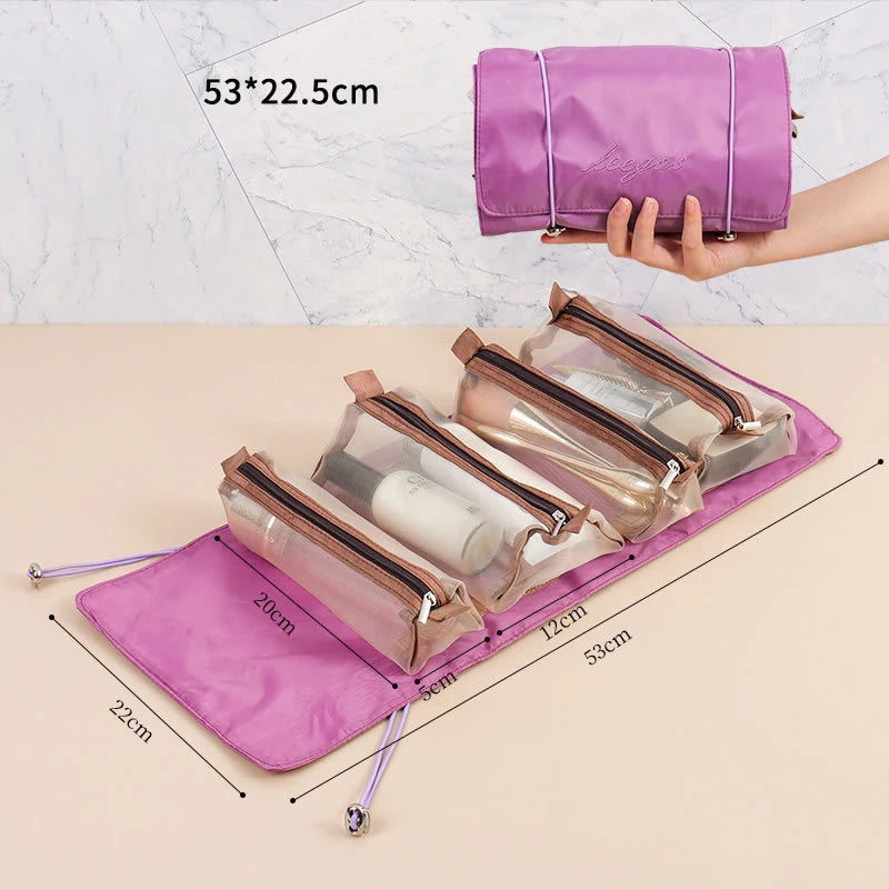 Bolsas de maquillaje desmontables, 4 piezas en 1, neceser portátil de viaje plegable y separable, organizador de almacenamiento de artículos de tocador, bolsa de maquillaje nueva