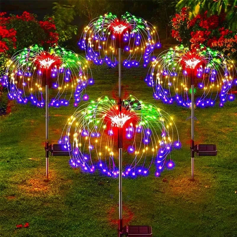 Guirlande lumineuse solaire LED extérieure en forme de feu d'artifice, étanche, en forme de pissenlit, pour la décoration de jardin et d'aménagement paysager. Décoration de pelouse et d'aménagement paysager.