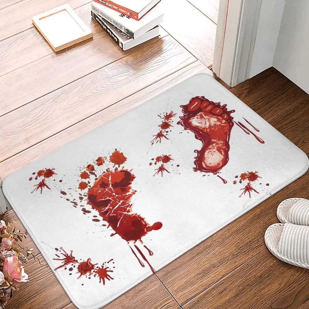 Alfombrilla de baño con huellas sangrientas, alfombrilla de inodoro antideslizante con sangre, de secado rápido para ducha, felpudo de entrada para el hogar, alfombra de baño impermeable