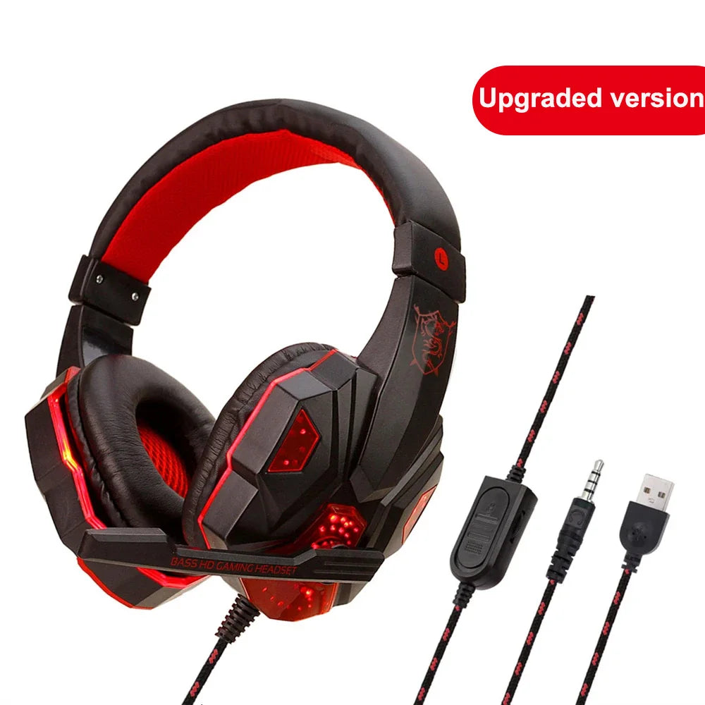 Nye spillhodesett med LED-lys, mikrofon, stereohodetelefoner, dyp bass for PC-datamaskin, gamer, bærbar PC, øretelefoner for PS4 og Xbo