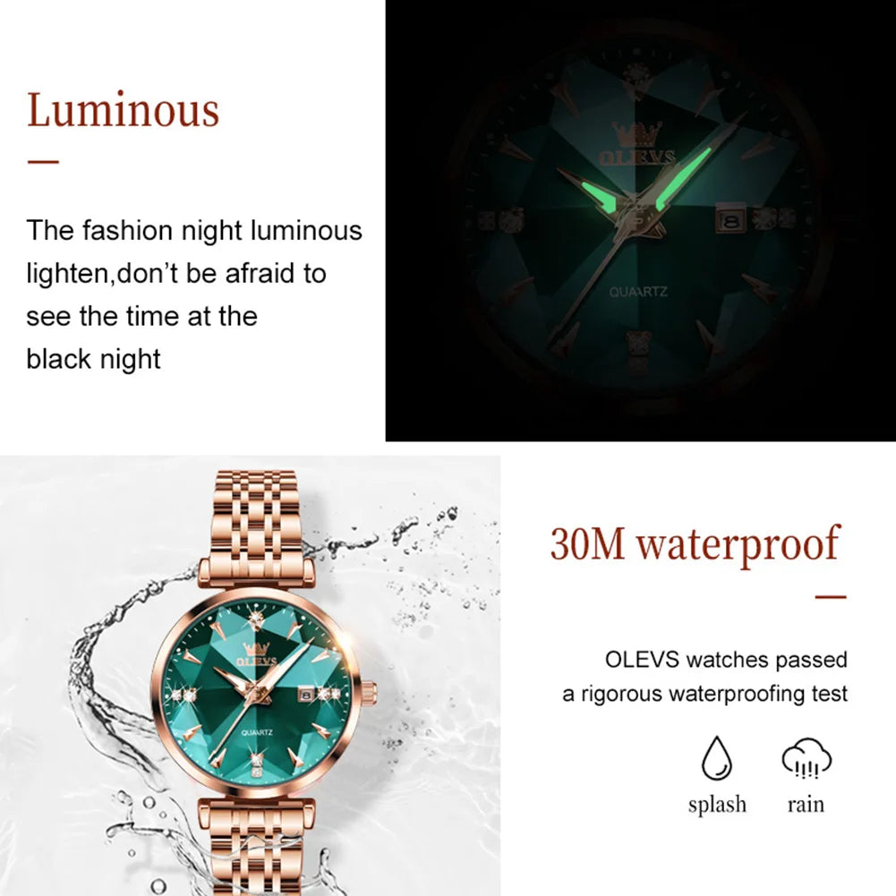 OLEVS 5536 Reloj de mujer de alta calidad con diseño de joyas elegantes, reloj de cuarzo impermeable, reloj de lujo de oro rosa para mujer Reloj Mujer