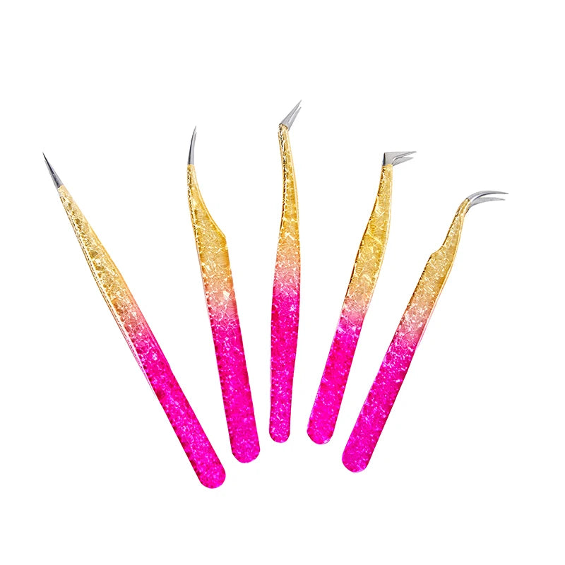 Pinzas para extensiones de pestañas de acero inoxidable de color degradado, pinzas de precisión antiestáticas, herramienta para extensión de pestañas