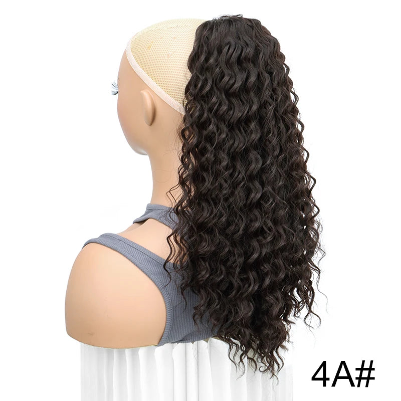 Queue de cheval synthétique de 18 pouces de long, bouclée et frisée, à clipser avec cordon de serrage, extension de cheveux afro noire et marron pour femmes