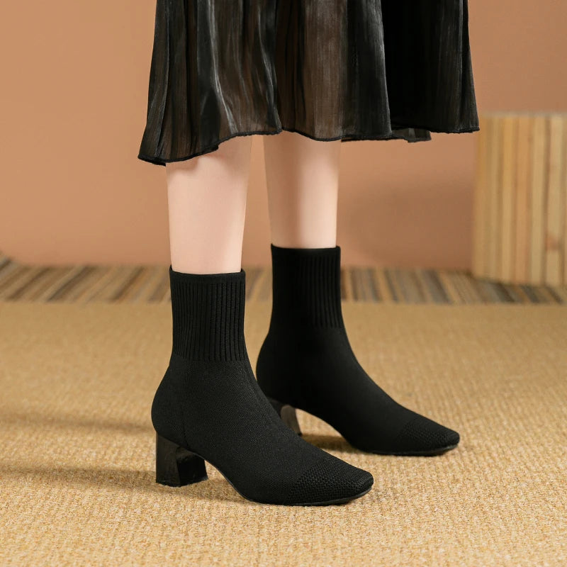 Botas de mujer, nueva moda, punta fina, tejido suave, informales, cómodas (altura del tacón 4.5 cm)