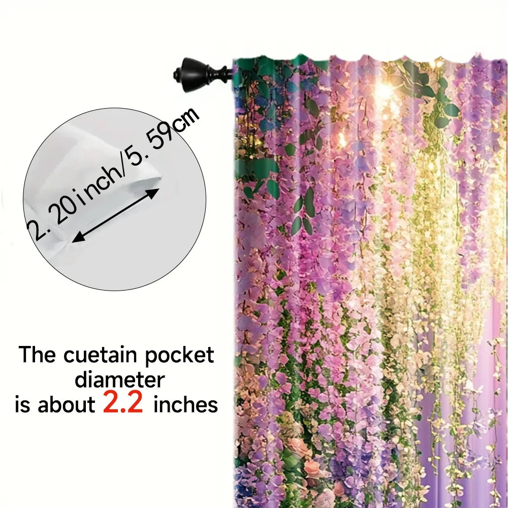 2 Piezas Cortina de Ventana Multiusos Ensoñadora Material de Poliéster Elegante Patrón Floral Diseño de Cortinas para Ventana Estética para la Decoración de Habitaciones