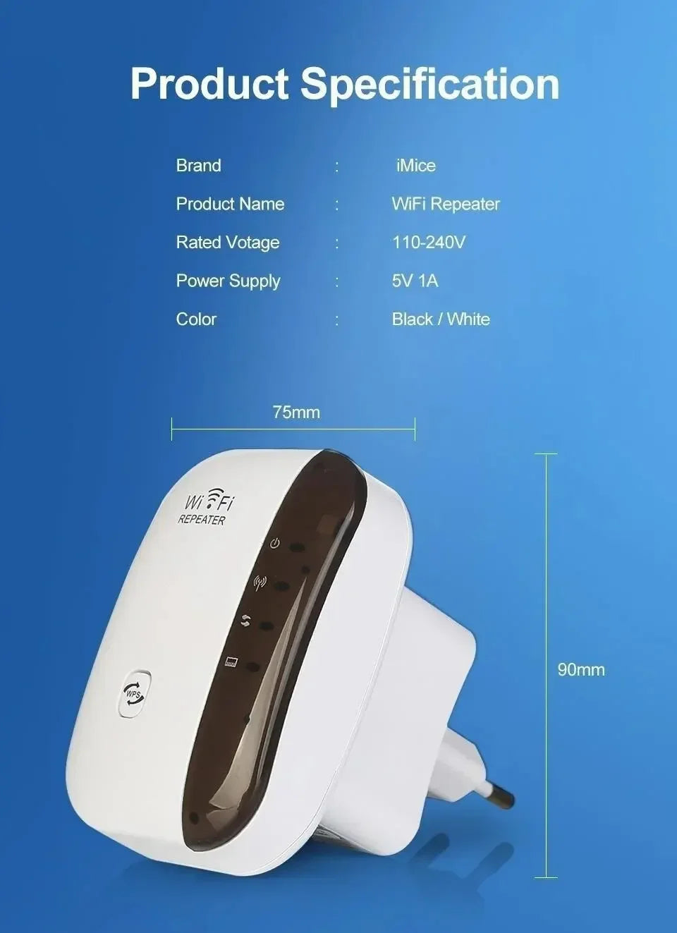 Amplificador de señal inalámbrica Extensor WiFi Repetidor de red Panecillo al vapor Amplificación de señal de router doméstico de banda ancha AP