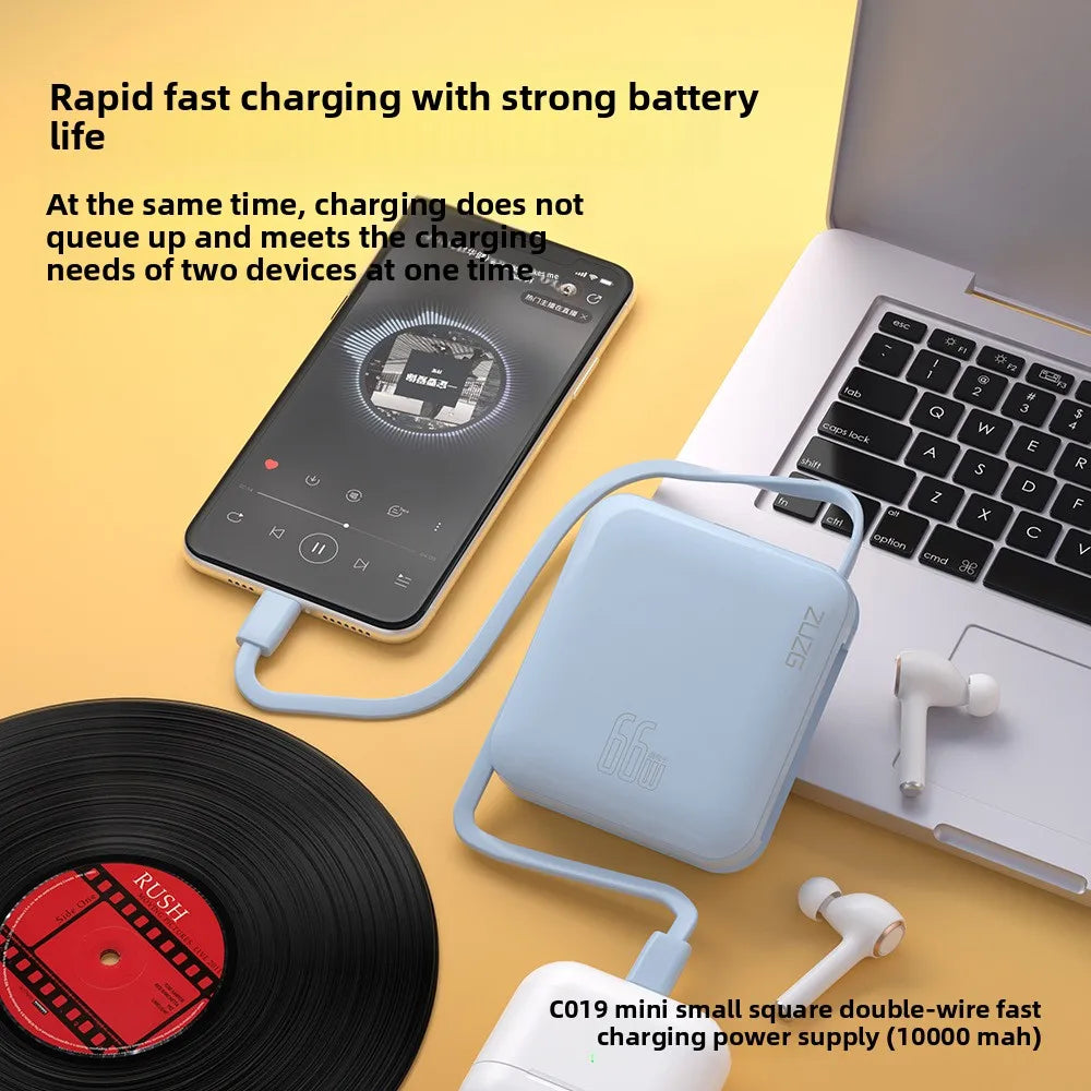 10000 mAh powerbank 22,5 W superrask lading, kompakt og bærbar med egen kabel, Mini 3C-sertifisert mobil strømforsyning.