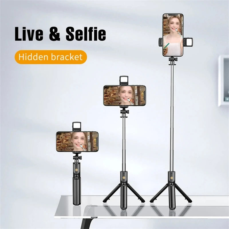 Selfiestang trådløst stativ med lys Bluetooth-fjernkontroll Uttrekkbart stativ for iPhone mobiltelefon Tiktok livestreaming