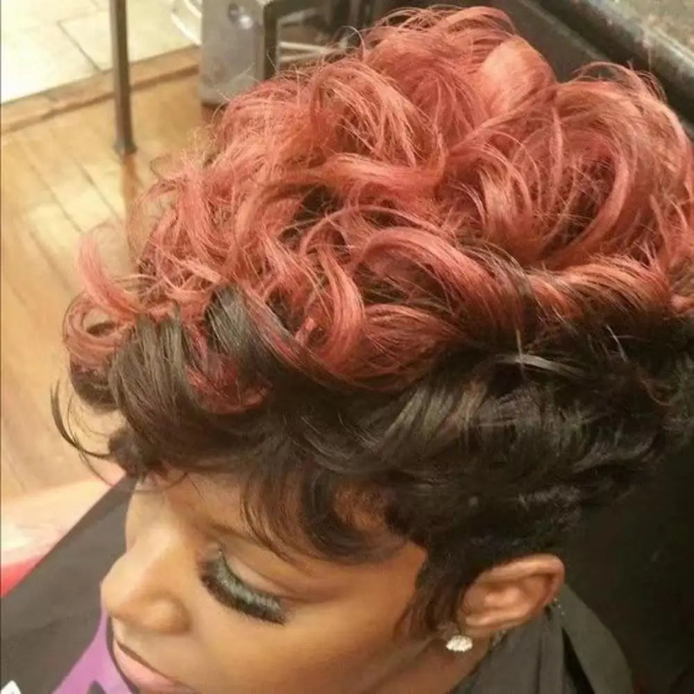 Pixie Cut Wig Short Wigs For Women Short Hair Wigs With Bangs Short Pixie Wigs Ombre Red Layered Synthetic Wigs Short Curly Pixi