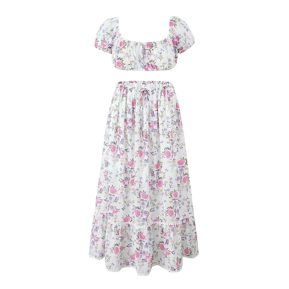 Conjunto de falda de encaje, vestido de verano para mujer, vacaciones en la playa, sexy, algodón, conjunto a juego, atuendos de primavera, blanco, 2 piezas, conjunto de vestidos de mujer 2025