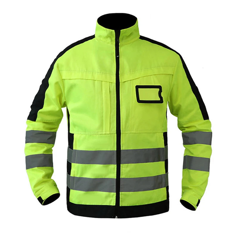 Trajes de trabajo de alta visibilidad amarillos para el invierno, conjunto de chaqueta impermeable de alta visibilidad 3 en 1 con forro y pantalones de trabajo para hombre
