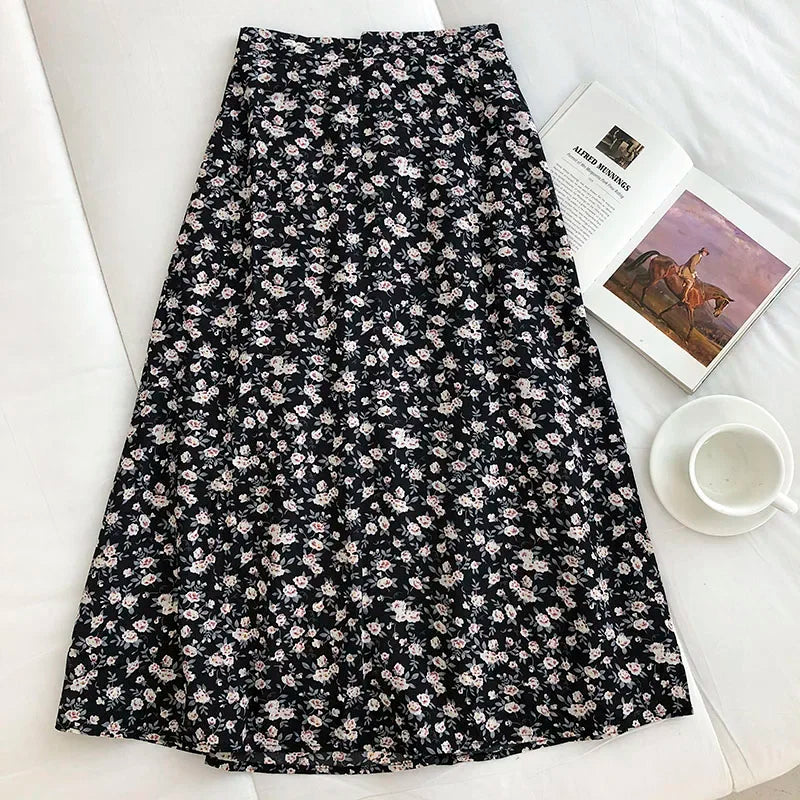 Woman Skirt Summer New Korean Ins Fashion Temperament Gentle Vintage Floral Slim Versatile High Waist Female Skirt