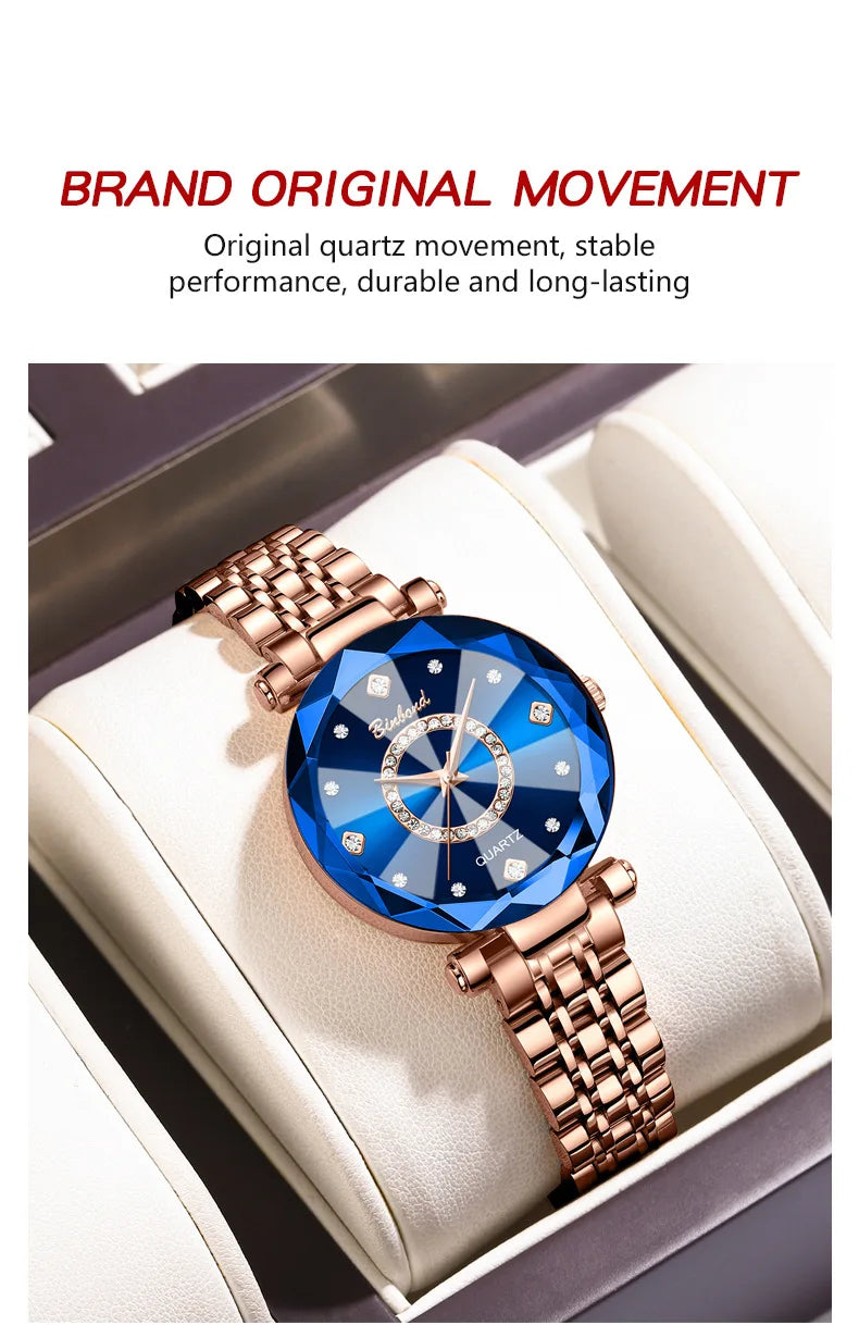 Reloj de Mujer de Lujo Ligero a la Moda con Diamantes, Reloj de Cuarzo Elegante Impermeable V005